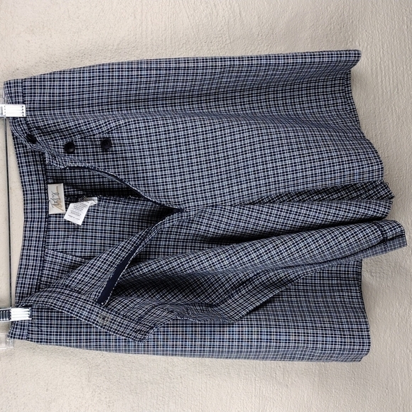 Toby Vintage Blue Multicolored Plaid High Waist Zipper Button Front Skort - Picture 5 of 12